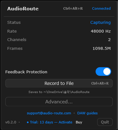AudioRoute 앱, 시스템 트레이에 상주