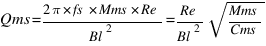 Qms = {2 pi*fs*Mms*Re}/{Bl}^2 = {Re/{Bl}^2}sqrt{Mms/Cms}